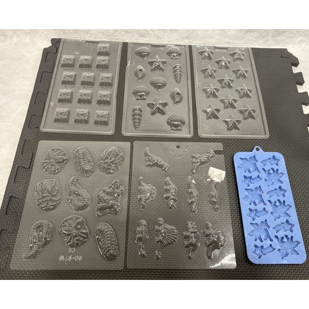 Wilton Candy Chocolate Molds‎ Lot of 6 Seashells Stars Flowers Silicone Animals